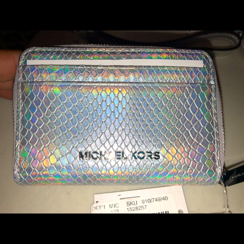 Michael Kors Small Silver Holographic Zip Wallet